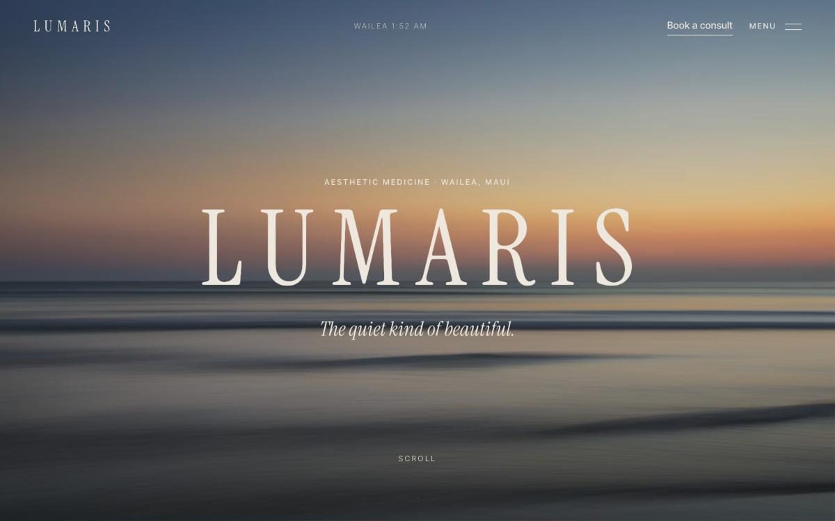 Home page of the Lumaris Aesthetics website